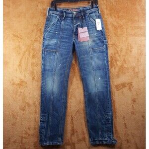 VAYDER Jeans Mens Size 28 Blue Dark Wash Carpenter Straight Splatter Paint